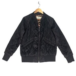 Coach Quilted Bomber Jacket Womens S Black Leopard Print Lining Baggy Oversized